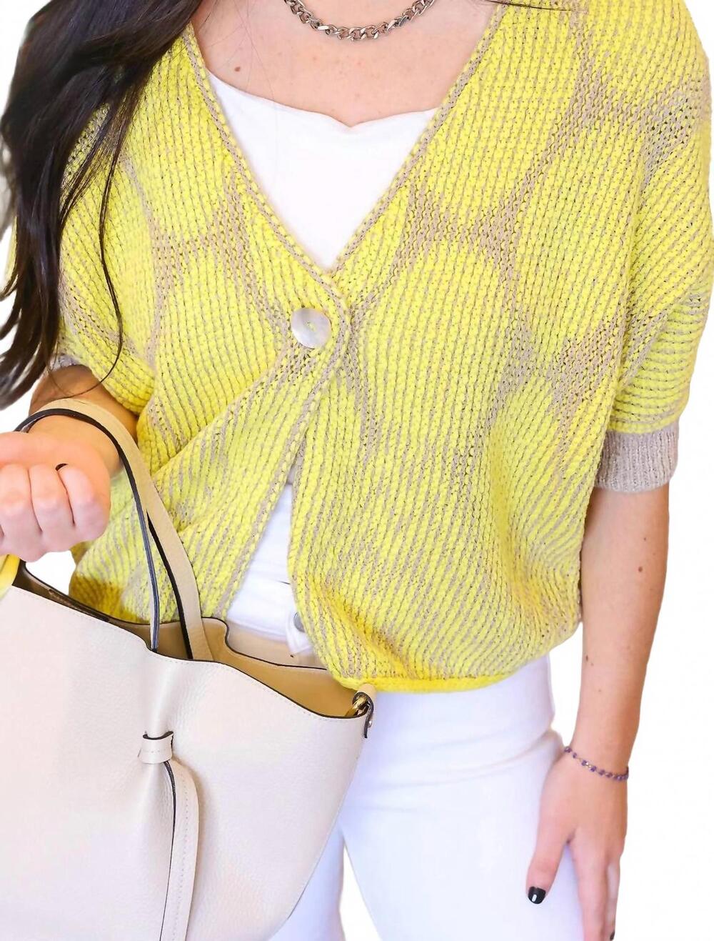 NEW OUI glitter yarn cardigan in yellow / beige